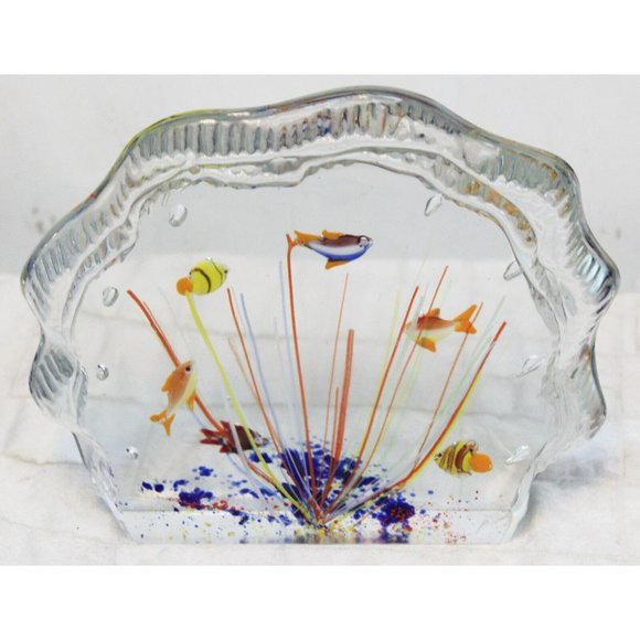 Murano Glass Italian Paperweight Half-Moon Aquarium 6 Fish Tank Bowl Clear Art - Picture 3 of 8